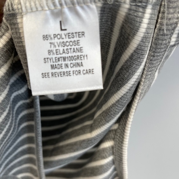 Magnolia Boutique Grey and White Stripe Short Sleeve Bodysuit - Size Large - Picture 4 of 4